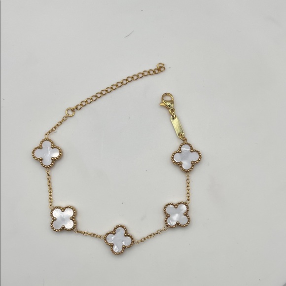 203. 14k Gold Plated White Clover Bracelet 7” - 9” - Picture 2 of 5